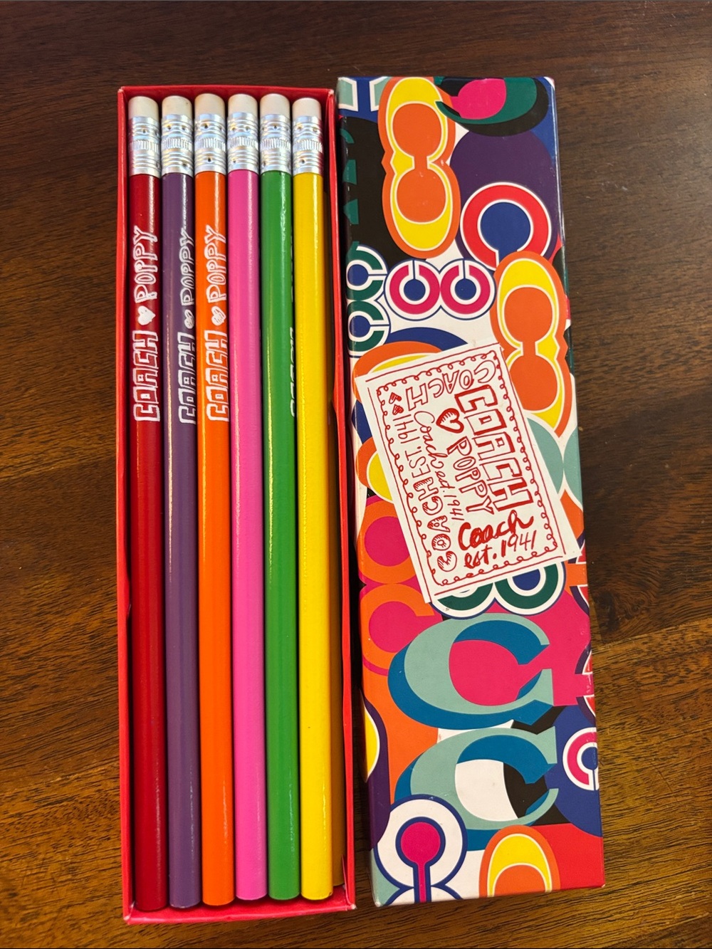 Coach Colorful Poppy Pencil Set - Red, Purple, Orange, Pink, Green, Yellow